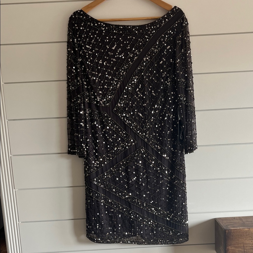 Pisarro Nights Brown and Bronze Sequin Long Sleeve Dress NEW